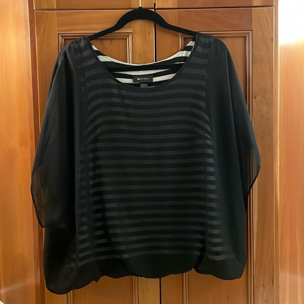 Women’s Black Sheer Striped Overlay Blouse Size Medium